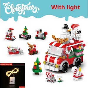 Christmas Holiday Truck & Van Building Block Set 6-in-1 Light-Up Toy Kit 273 Pcs